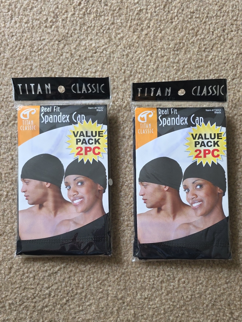 Titan Classic Real Fit Spandex Caps, Black, Two 2-packs (4 Total), New, Unisex.